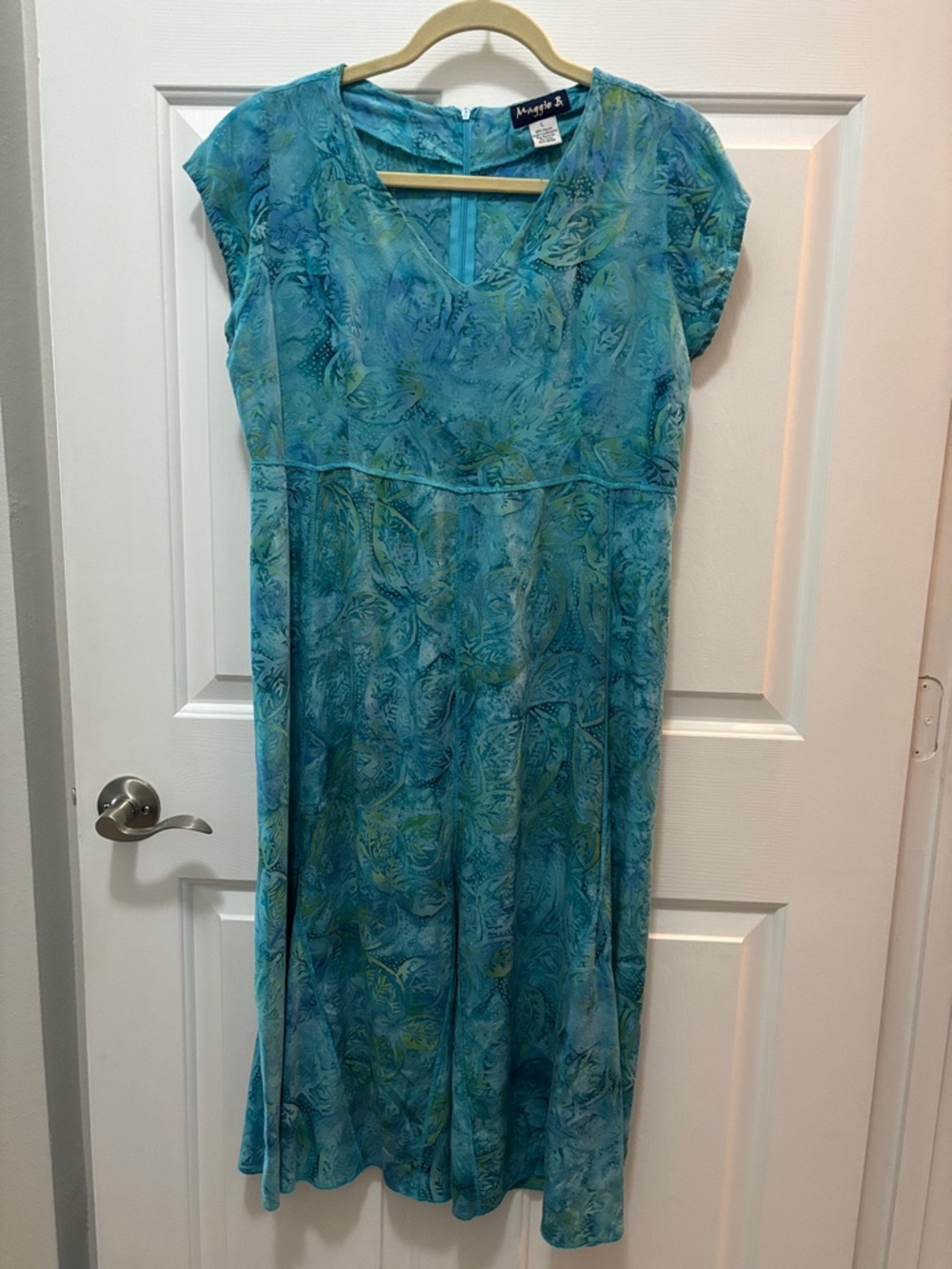 Maggy B  Teal Paisley Rayon Flutter-Sleeve Dress
